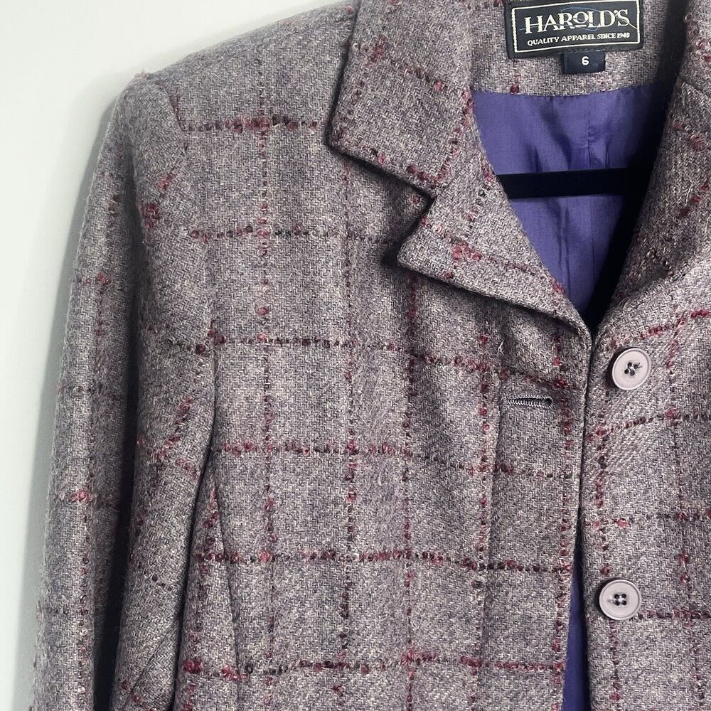 Harold's Vintage Tweed Purple Plaid Blazer Womens Size 6 - Picture 3 of 9
